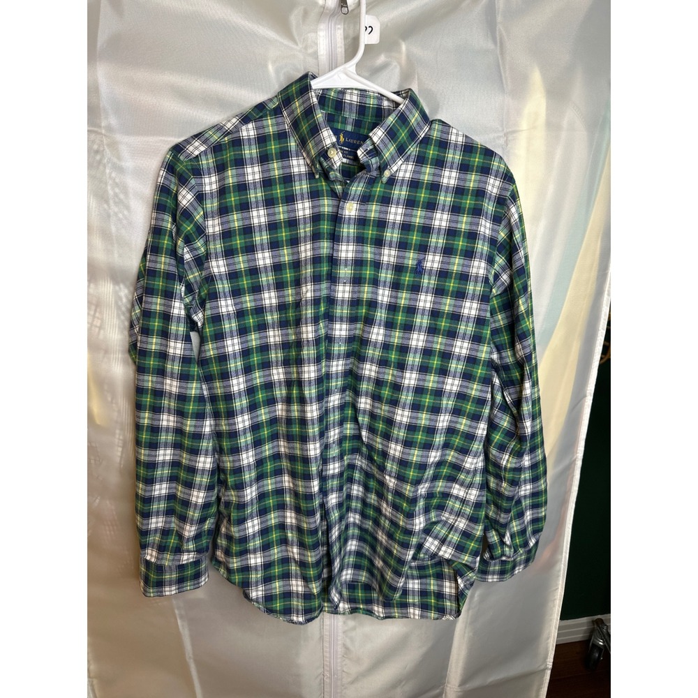 Ralph Lauren Mens Performance Flannel Shirt Green Blue Plaid Classic Fit Small